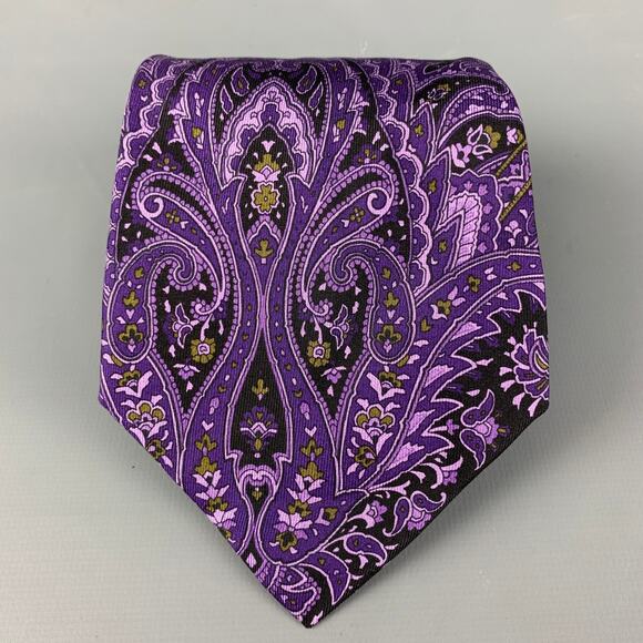 PINK Purple Black Paisley Silk Tie - Picture 1 of 4